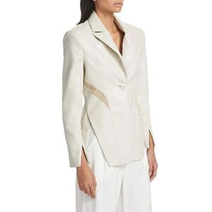 NWT LaMarque Lyubava Faux Leather Blazer Bone Mesh Panels ContourFit Size Small